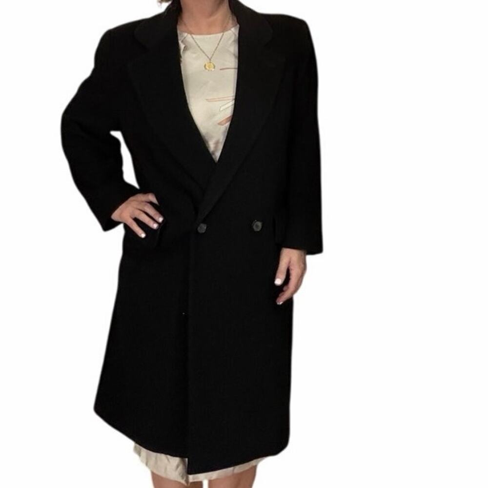 Vintage Black Wool Double Breasted Trenchcoat Women’s Large Made in USA